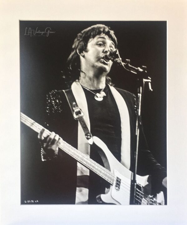 Paul McCartney - Wings Over America Tour 1976 - Authentic Concert Photo by Ed Finnell  - B&W - White Matte 20"x24"