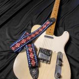 SOLD) Ace Guitar Strap – 60’s Vibe – Red, White & Blue,  Native Style Pattern