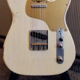 Shabat Lion T-Style Relic’d Electric Guitar in Vintage White with Gold Guard – Swamp Ash Body & Lollar Pickups!