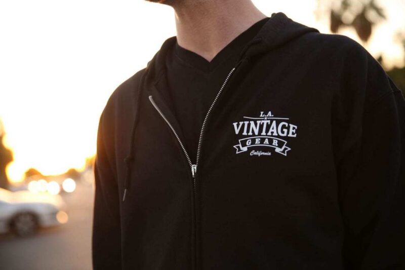 L.A. Vintage Gear Zip Up Hoodie with Front & Back Logo - Size Small