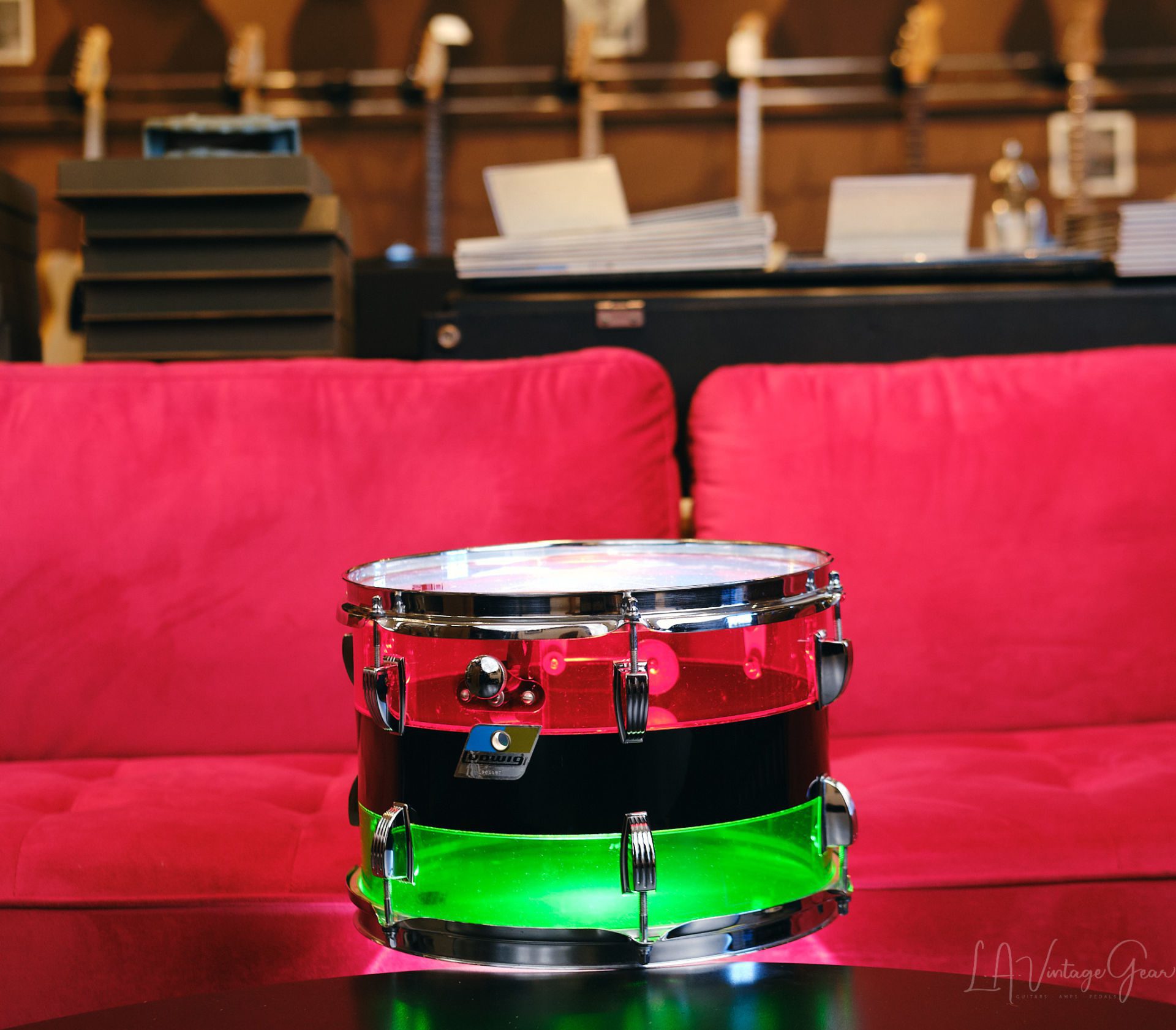 1970's Ludwig Vistalite Tri-Band Green, Black, and Red Drum Kit 22/12/13/16  - Think The Wailers !