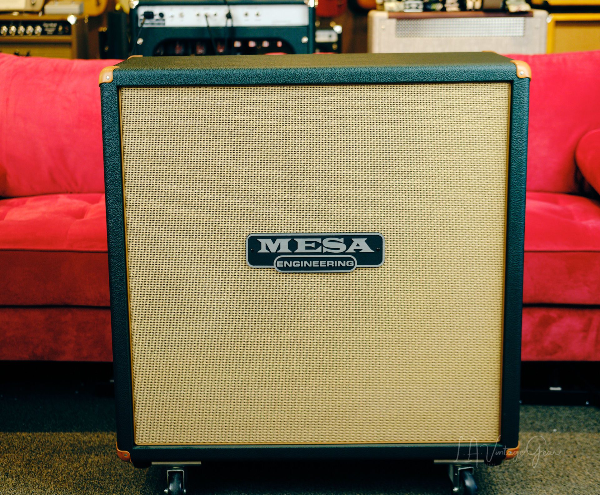 Mesa Boogie 4x12 Straight Guitar Speaker Cabinet-Emerald Green & Tan Grill  with Leather Corners, Celestion Vintage 30 Speakers