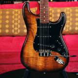 Rutters ‘Koacaster’ Custom S-Style Electric Guitar – Koa Top, Brazilian Rosewood Fingerboard & Budz Pickups!