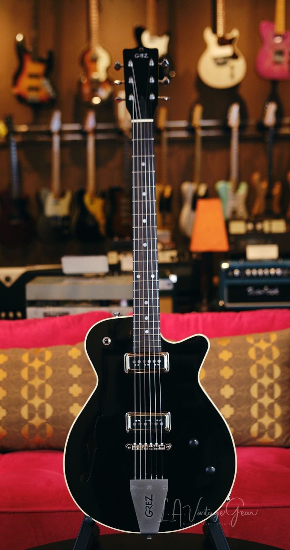 Grez 'Mendocino F' Semi-Acoustic Electric Guitar - Gloss Black