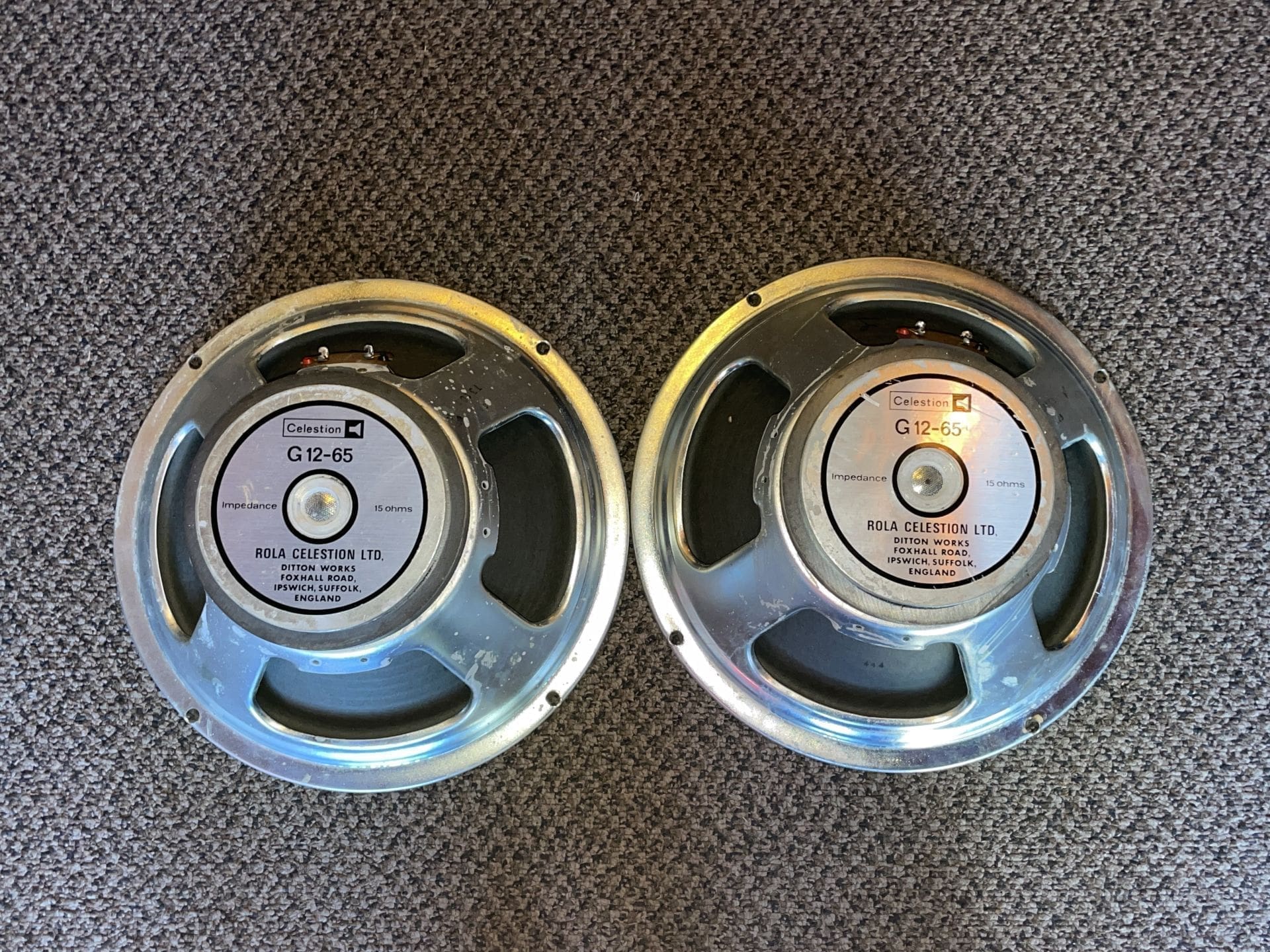 PAIR Rola Celestion G12-65 15ohms 1981 • LA Vintage Gear